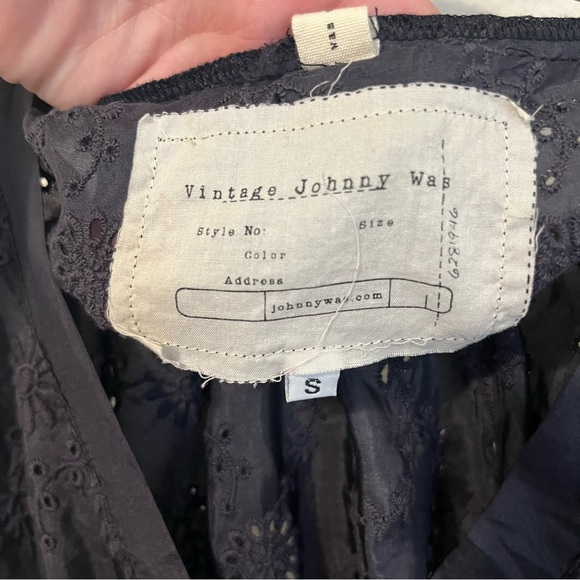 Johnny Was Black Silk Eyelet Drawstring Waist Tunic Top - Picture 4 of 7